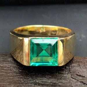 5.0Ct Asscher Cut Natural Emerald Solitaire Men's Ring 18k Yellow Gold Plated - Picture 1 of 18