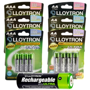 LLOYTRON RECHARGEABLE AA & AAA NI-MH BATTERIES ACCUULTRA | VARIOUS mAh - 4 PACK - Picture 1 of 18