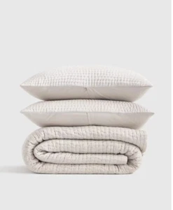 NWOT QUINCE SILK PICK STITCH QUILT SET KING / CAL KING IVORY W/SHAMS $399 - Picture 1 of 17