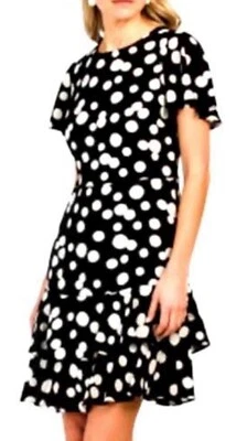 Nicole Miller NY Dress Size US10/AUS 12-14 Black Ivory Short Flutter Sleeves - Image 1 of 4