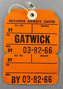 BRITANNIA AIRWAYS GATWICK VINTAGE AIRLINE BAGGAGE BAG TAG LUGGAGE LABEL BLUE - Picture 1 of 2