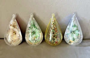 VINTAGE SET of 4 JEWELBRITE UNBREAKALBE TEARDROP DIORAMA CHRISTMAS ORNAMENTS - Picture 1 of 12