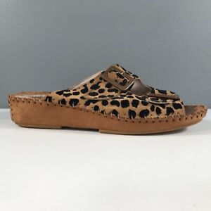 La Plume Sandals Womens 37 7 Brown Cheetah Print Buckles Slip On