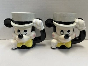 Vintage Disney Mickey Mouse ceramic mugs tipping hat Japan - Picture 1 of 12