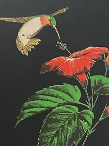 Vintage Otagiri Lacquerware Vanity Tray Black Gold Hummingbird Japanese 14x 10 - Picture 1 of 9