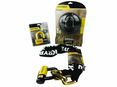 Kryptonite Stronghold Series 4 Disc Lock Yellow w/1415 Fahgettaboudit 5ft Chain - Image 1 of 4