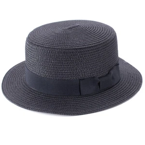 Damen-Bootsmütze Sonnenkappe Band rund flaches Oberteil Strohhalm Fedora Panama Sommermütze A456 - Bild 1 von 58
