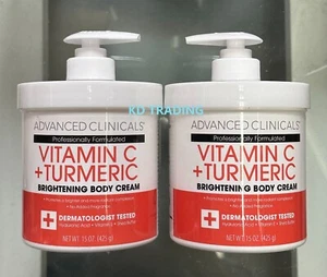 (2-Pack) ADVANCED CLINICALS ~ VITAMIN C + TURMERIC Brightening FACE BODY & CREAM - Picture 1 of 4