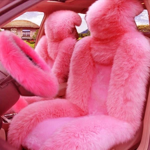 Cubiertas de asiento de coche de piel de oveja australiana genuina cubierta de volante 1 pieza - Imagen 1 de 6