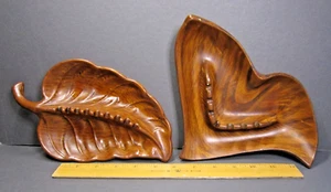 California Pottery MCM 2220 309 WOOD Faux Grain Ashtrays MCM Leaf Boomerang - Picture 1 of 9