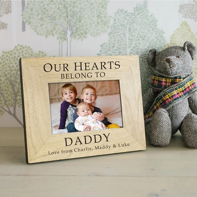 Personalised Our Hearts Belong To Daddy Oak Veneer Wood Photo Frame 6" x 4" - Image 1 of 2