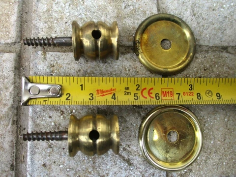Rare Pair Bolts Screws Brass Heads & Washer Antique Vintage For Old Furniture Cover