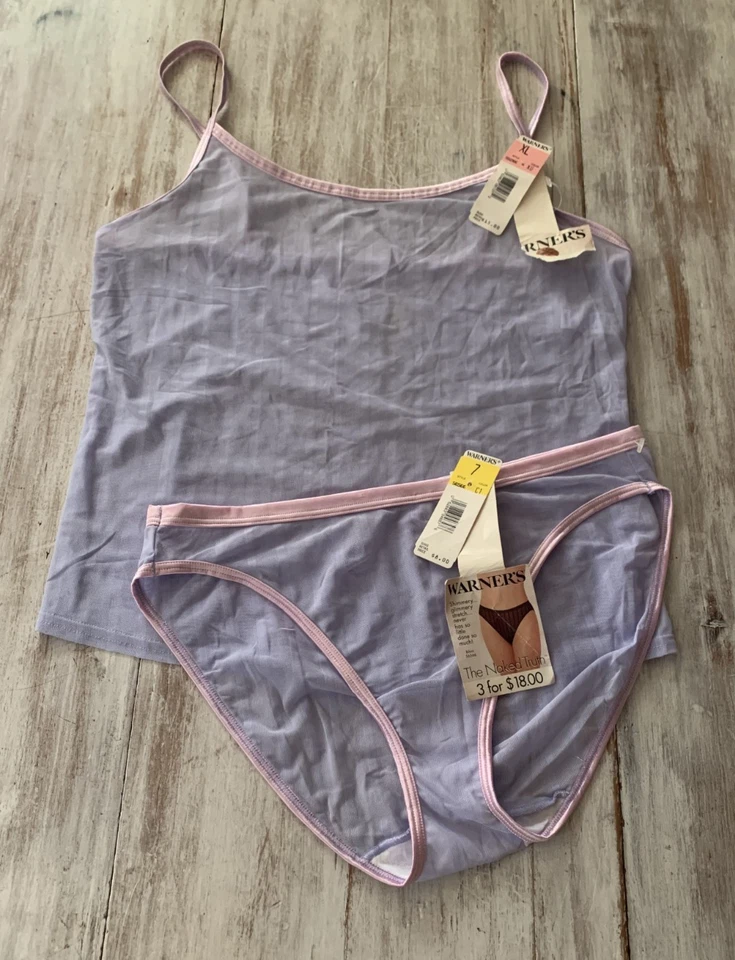 Винтажный 90-х Warners голая правда фиолетовый розовый чистый Cami XL и трусики размер 7 комплект новый с Ярлыками - Изображение 1 из 4