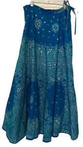 SOFT SURROUNDINGS Turquoise X S Aqua Blue Full Maxi SkirtSequins Boho Lined - Picture 1 of 10