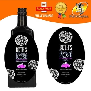ETIQUETA PERSONALIZADA BOTELLA LICOR ROSA TEQUILA CUMPLEAÑOS CUALQUIER OCASIÓN REGALO - Imagen 1 de 4