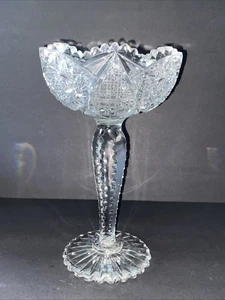 Hermosa compota Tazza de vidrio cortado American Brilliant Period SAWTOOTH EDGE - Imagen 1 de 12