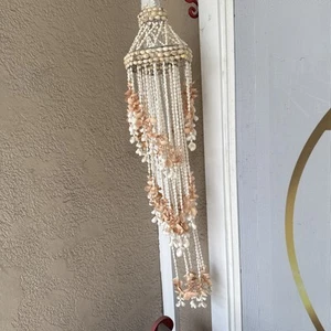 Vintage Cowrie Beach Sea Shell Chandelier Large Hanging Wind Chime MCM Boho 38” - Picture 1 of 7