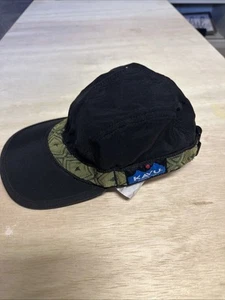 KAVU Vtg Hat BLACK Aztec Cotton 4 Panel Strapback Seattle USA Hiking Mens S - Picture 1 of 6
