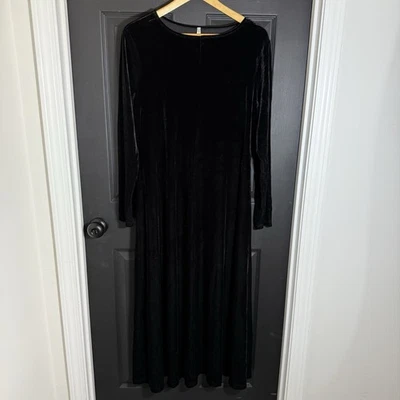 White Stag Black Velvet Midi Dress Long Sleeve L Whitchy Whimsygoth - Image 1 of 4