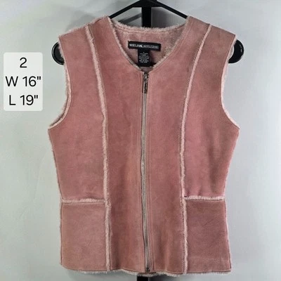 Mary Jane Marcasiano VTG Y2K Suede Leather Vest XS 2 Sherpa Lined Western 90s - Image 1 of 4