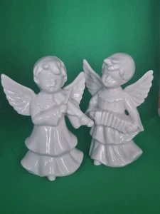 Vintage weiß glasierte Engel Figuren Musiker Set Keramik Weihnachtsdeko 4" - Bild 1 von 10