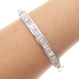 ROSS SIMONS 925 Sterling Silver Emerald-Cut C Z Bangle Bracelet 7.5" - Picture 1 of 9