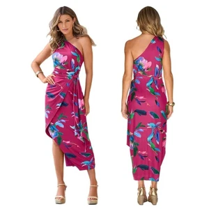 Boston Proper Watercolor Abstract Print One Shoulder Tie Waist Knit Dress Size M - Picture 1 of 6