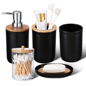 Bathroom Accessories Set 5 Piece Plastic Decor Sets Toothbrush Holder Cup soap - Picture 1 of 9