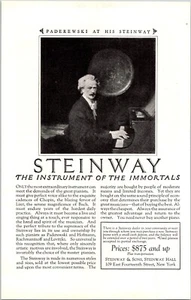 PRINT AD 1924 Steinway Piano Instrument of Immortals Paderewski 6.75 x 10 - Imagen 1 de 3