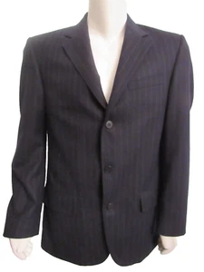 Men’s Structure Black Wool Pinstriped 3-Button Lined Dress Suit Jacket Size 42R - Picture 1 of 13
