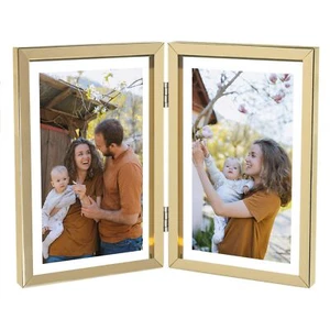 Light Gold 4x6 Hinged Double Metal Frame for 3x5 2x3 Photos - Picture 1 of 9