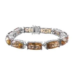 HUGE!! 45.75ctw Brazilian Citrine Tennis Bracelet Platinum Plated 7.50" - Picture 1 of 4