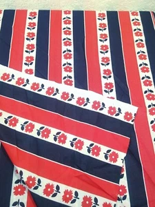 VINTAGE KNIT FABRIC red white blue floral 3 yards 70s material no stretch groovy - Picture 1 of 4