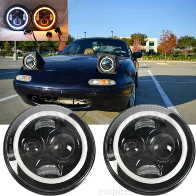 Par de faros LED halo ojo de ángel 75W 7 pulgadas para Mazda Miata MX5 MX-5 H6024 90-97 Foto 1 de 4