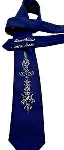 Walter Drake Hand Painted White on Blue Tie 56" x 2 3/4" - Picture 1 of 4