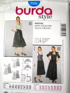 Dirndl Style Dress Blouse Apron Costume Size 18-32 Burda 7326 Sewing Pattern * - Picture 1 of 2
