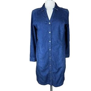 J. Jill Denim (Size M P) Blue Denim Shirt Dress Collared Buttons Roll Sleeve - Picture 1 of 13