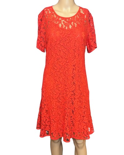 Abito Michael Kors pizzo granatina foderato godet sexy lunghezza ginocchio arancione taglia 10