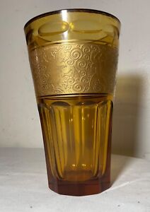 High quality antique ornate Moser Karlsbad orange amber brass crystal glass vase