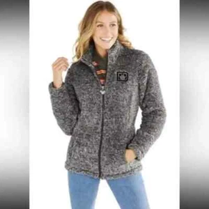 Disney Parks Women's Sherpa Plush Fleece Zip Up Jacket Gray White Size Small - Picture 1 of 6