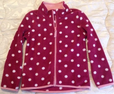 Toughskins Girls' Fleece Zip Front Jacket - Berry w/ White Polka Dots Size 4 NWT - Image 1 of 3