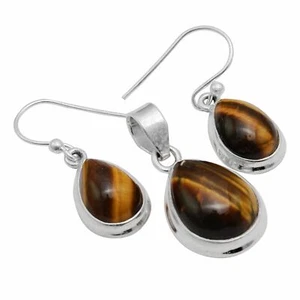 Colgante de plata de ley 925 maciza ojo de tigre + conjunto de pendientes joyas ST-060 - Imagen 1 de 1