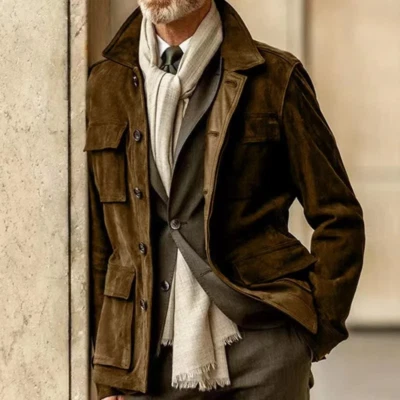 Olive Green Field Leather Jacket Men Pure Suede Custom Made Size S M L XXL 3XL - Image 1 of 4
