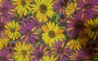 2 Yards Fabric Marcus Brothers Textile Inc - Yellow Purple Daisies Floral Design - Image 1 of 3
