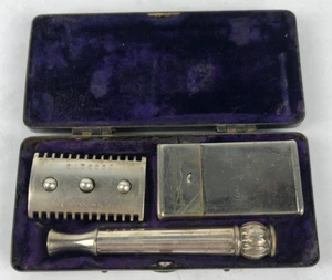 Set rasoio di sicurezza vintage Pat 1904 Gillette Pocket Edition in custodia antica - Foto 1 di 13