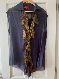 Vivienne Westwood Red Label deep blue silk chiffon ruffle shirt - Picture 1 of 10