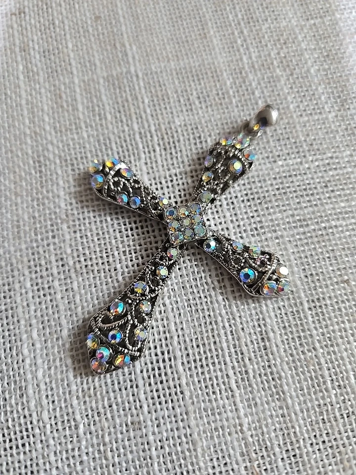 Кулон крест со стразами Premier Designs 2,5 дюйма серебристого цвета AB  - Изображение 1 из 3