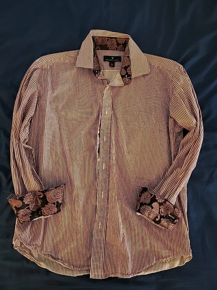 Bristol & Bull Shirt Mens Large Stripped Plasley Western Preppy - Image 1 of 4