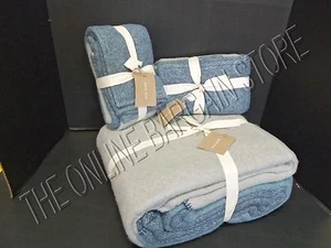 Pottery Barn West Elm Cozy Color Block Bed Blanket King Euro Shams Gray NEW - Picture 1 of 2