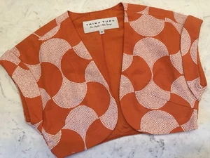 Trina Turk Palm Springs Orange White Geometric Short Jacket Coverlet Womens Sz 2 - Picture 1 of 5